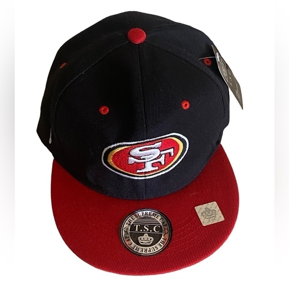 NFL San Francisco 49ers The Supreme Cap Snap Back Flat Bill NFL Red Black NWT OS - Picture 2 of 7